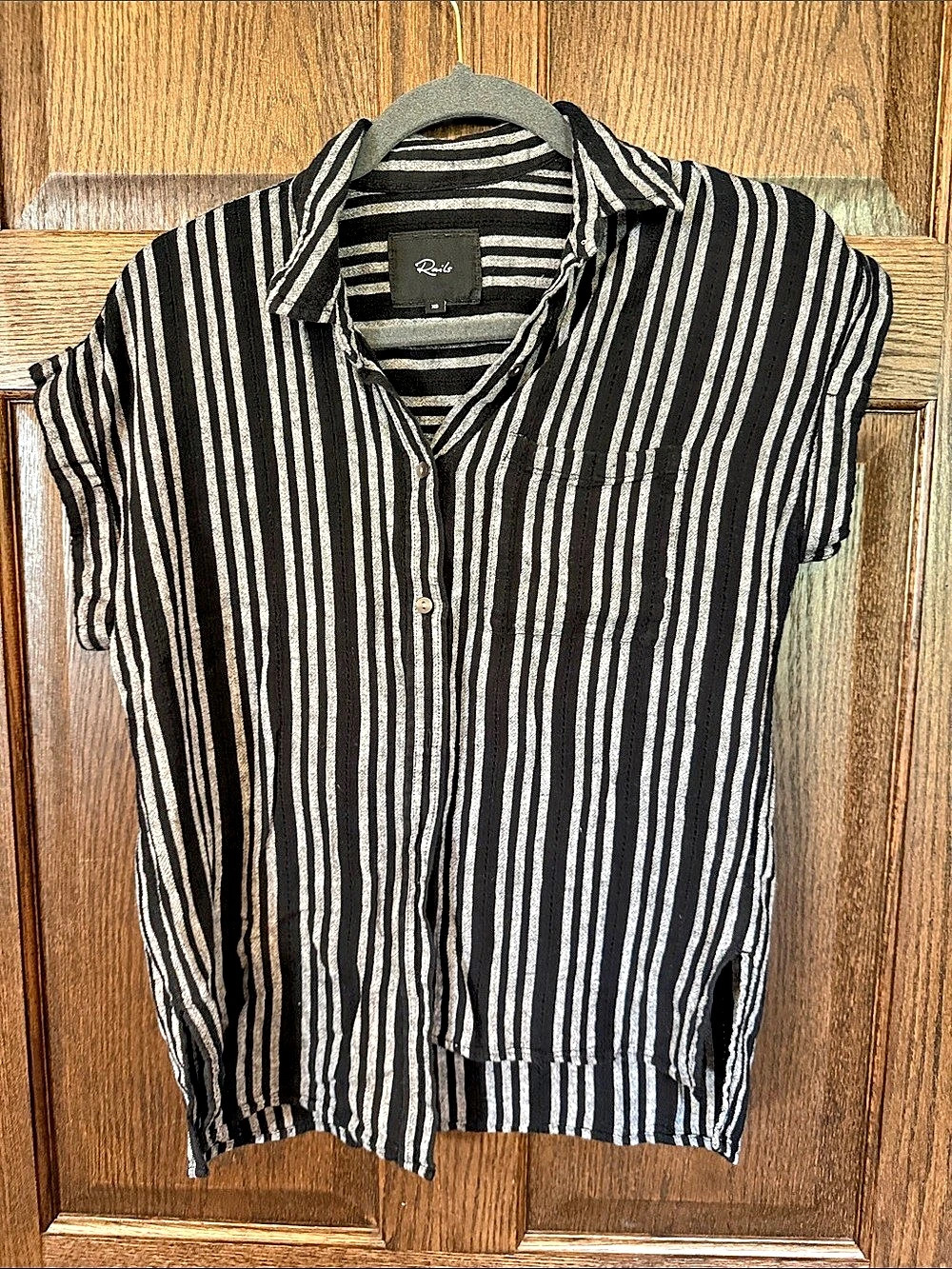 Rails Striped Linen Blend Shirt in Black & White Size XS